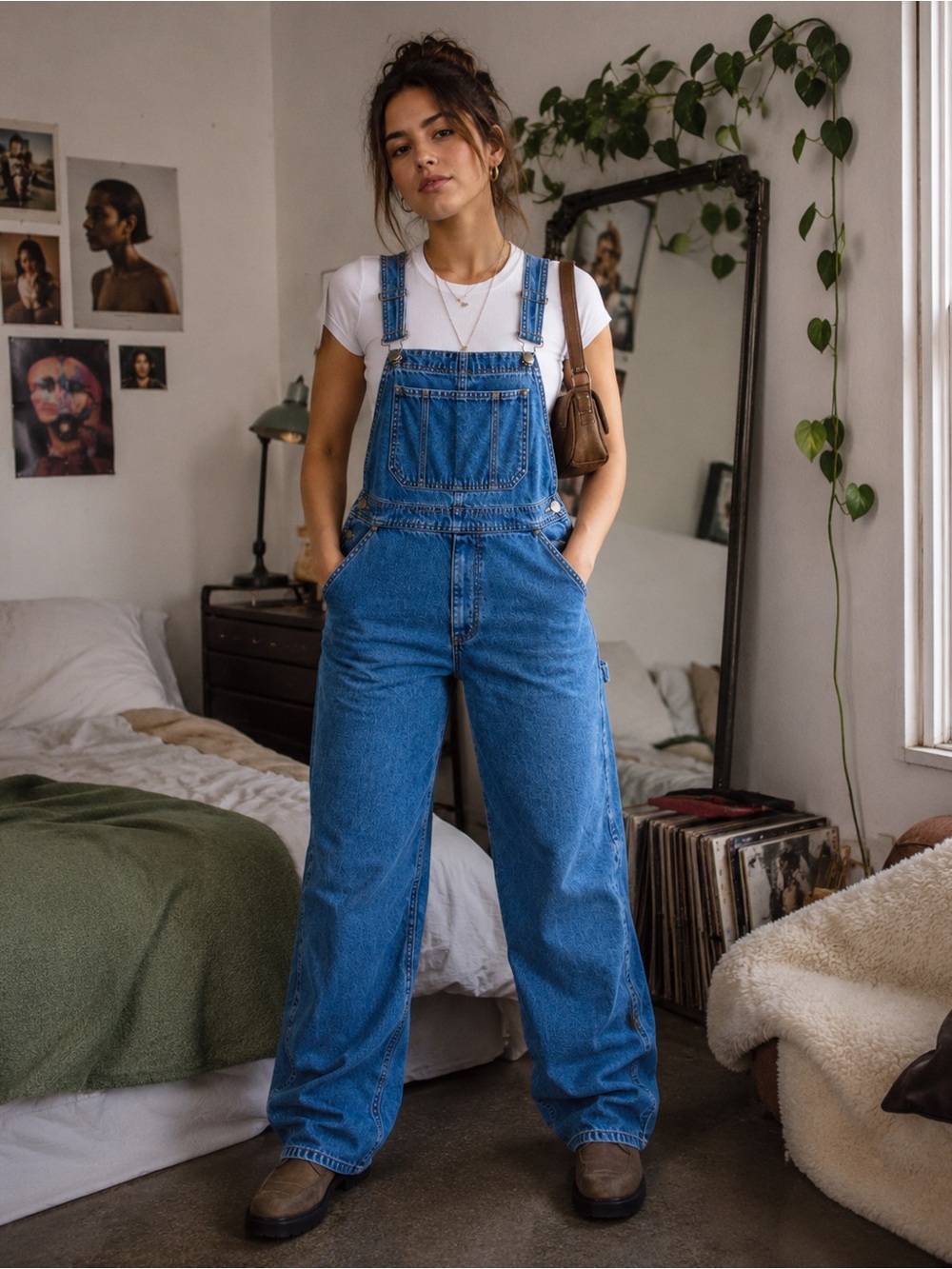 County Seat Denim Overalls Medium Wide Leg Baggy Carpenter 100% Cotton